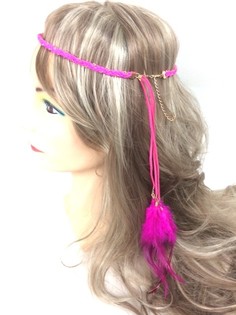 Serre-t&ecirc;te tress&eacute; avec plumes fuchsia (1 pc)