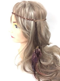 Bandeau de Cheveux Tress&eacute; avec Plumes Marron - Style Ibiza (1 pc)