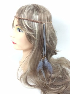 Bandeau tress&eacute; avec plumes Gris/Marron (1 pc)