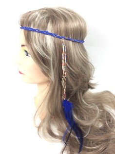 Bandeau tress&eacute; avec plumes bleu fonc&eacute; (1 pc)