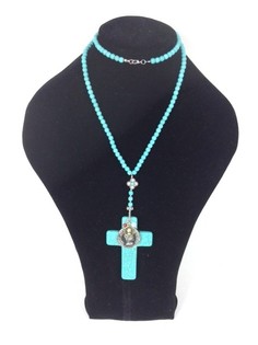 Collier Long Croix Turquoise Style Ibiza (1 pc)