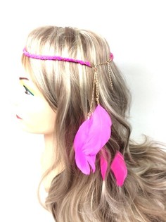 Serre-t&ecirc;te tress&eacute; avec plumes fuchsia (1 pc)