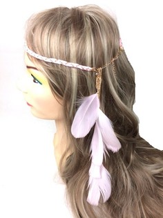 Bandeau tress&eacute; avec plumes rose (1 pc)