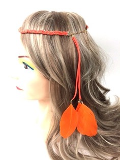 Bandeau tress&eacute; avec plumes Orange (1 pc)