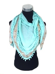 &Eacute;charpe Triangle Style Ibiza Menthe &agrave; Pompons (1 pc)