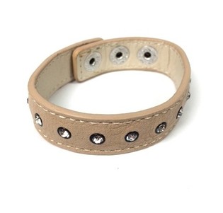 Bracelet Look Cuir Ibiza Cr&egrave;me avec Strass (1 pc)