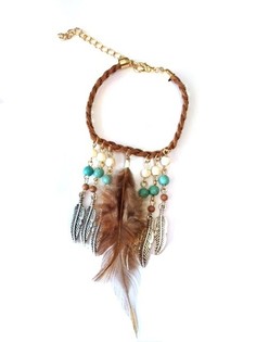 Bracelet Style Ibiza Marron avec Plume (1 pc)