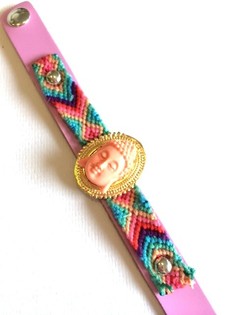 Bracelet de Luxe Style Ibiza Rose/Saumon Bouddha (1 pc)