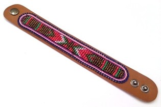 Bracelet en cuir azt&egrave;que avec strass bleus (1 pc)