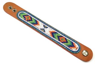 Bracelet en cuir azt&egrave;que avec strass bleu clair (1 pc)