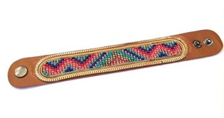 Bracelet Ibiza en Cuir Style Azt&egrave;que Bordure Dor&eacute;e Orange (1 pc)