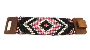 Bracelet Ibiza Style Azt&egrave;que Fermoir en Bois Rose/Noir (1 pc)