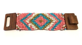 Bracelet Azt&egrave;que avec Fermoir en Bois Bleu/Rose (1 pc)