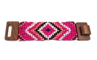 Bracelet Azt&egrave;que en Bois Fermoir Fuchsia (1 pc)