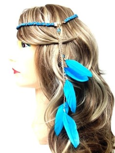 Bandeau tress&eacute; avec plumes bleu (1 pc)