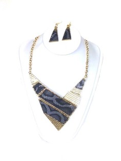 Collier et Boucles d'Oreilles Noirs Style Ibiza (1 pc)