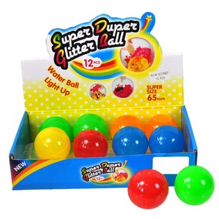 Balles rebondissantes color&eacute;es sans lumi&egrave;re en pr&eacute;sentoir (12 pcs)