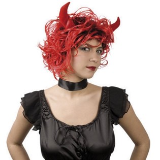 Perruque - Boucles Rouges avec Cornes de Diable (1 pce)