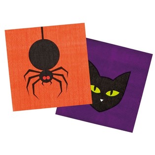Lot de 12 Serviettes - Mod&egrave;le : Araign&eacute;e & Chat (6 sets)