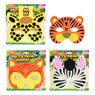Masques d'Animaux en Mousse Assortis sur Carte (18 pcs)