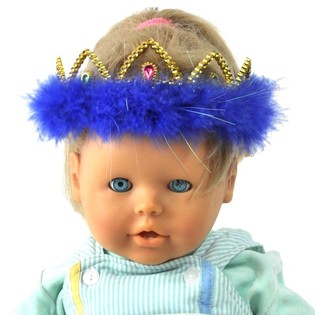 COURONNE DOR&Eacute;E AVEC BORDURE EN PELUCHE BLEUE (12 pcs.)