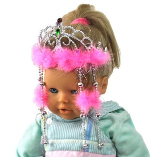 COURONNE ARGENTÉE AVEC BORD EN PELUCHE ROSE ET CORDONS (12 pcs)