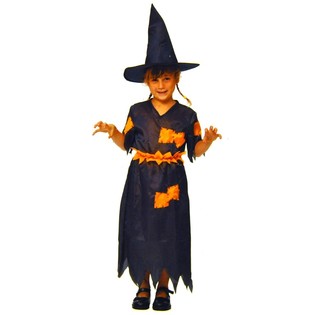 ROBE DE SORCI&Egrave;RE ORANGE/NOIRE POUR ENFANTS - TAILLE 146