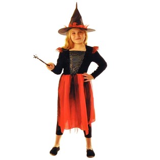 COSTUME DE SORCI&Egrave;RE NOIR/ROUGE POUR ENFANTS - TAILLE 146