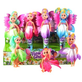 Poup&eacute;es avec jupes en fleurs en pr&eacute;sentoir (12 pcs)