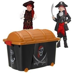Grand coffre à jouets motif pirate | 60L avec roulettes