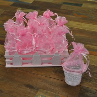 Caisse D&eacute;co avec 12 Emballages Cadeaux - Rose