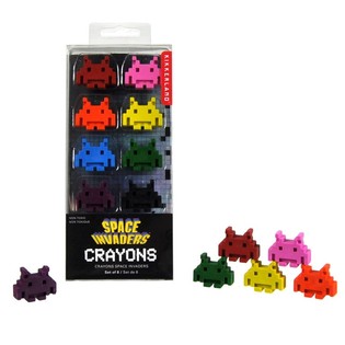 8 PI&Egrave;CES CRAYONS DE CIRE SPACE INVADERS EN BO&Icirc;TE (Lot de 12)