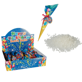 SEL DE BAIN HAPPY BIRTHDAY EN PRÉSENTOIR (24 pcs)
