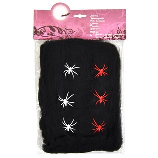 Toile d'Araign&eacute;e Halloween Noire 100g avec 6 Araign&eacute;es (Lot de 6)