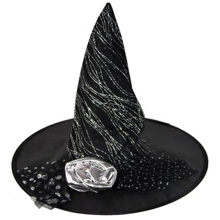 Chapeau de sorci&egrave;re avec fleur argent&eacute;e (3 pi&egrave;ces)