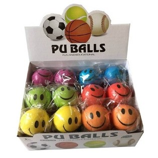 BALLES PU VISAGE JOYEUX Ø10 CM EN PRÉSENTOIR (36 pcs)