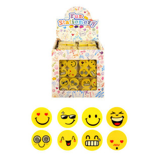 Lot de gommes : Set de 4 gommes Smiley en pr&eacute;sentoir (120 pcs)