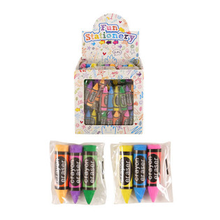 Gommes mod&egrave;le : Lot de 3 gommes en forme de craies en pr&eacute;sentoir (84 pcs.)