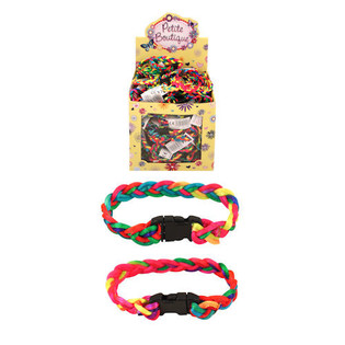 BRACELETS ENFANTS TRESSÉS COULEURS NÉON EN PRÉSENTOIR (144 pcs)