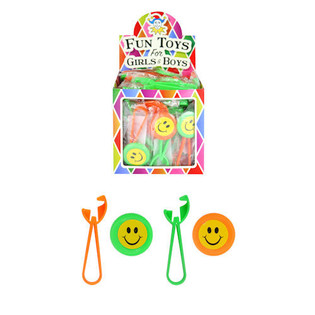 LANCEURS DE DISQUES SMILEY RIGOLOS EN PR&Eacute;SENTOIR (48 pcs.)