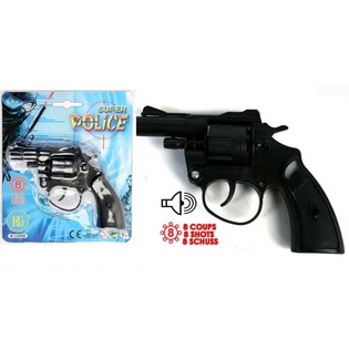PISTOLET DE POLICE &Agrave; P&Eacute;TARDS, 8 COUPS (24 pcs.)