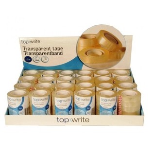 TOPWRITE - 6 ROULEAUX DE RUBAN ADHÉSIF TRANSPARENT EN PRÉSENTOIR (24 SETS DE 6)