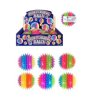 GRANDES BALLES REBONDISSANTES SPIKEY N&Eacute;ON LUMINEUSES, 7,5 cm. EN PR&Eacute;SENTOIR (12 pcs.)