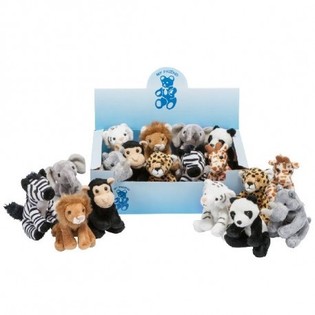 ANIMAUX DU ZOO EN PELUCHE EN PRÉSENTOIR (18 pcs)