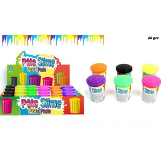 SLIME COLORÉ EN BARIL (80 GRAMMES) EN PRÉSENTOIR (24 pcs)