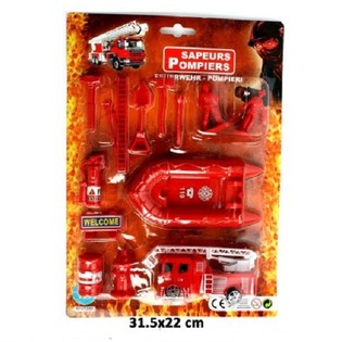 Camion de Pompier &agrave; R&eacute;trofriction + Coffret de Jeu de Pompier complet (24 pcs)