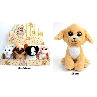 Chiens en Peluche de Luxe, 16 cm, Mix de mod&egrave;les en pr&eacute;sentoir (12 pcs)