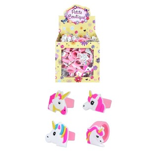 Bagues pour enfants mod&egrave;le Licorne en pr&eacute;sentoir (156 pcs)