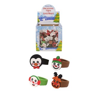 Bagues de No&euml;l en silicone pour enfants dans un pr&eacute;sentoir (156 pi&egrave;ces)