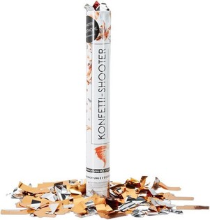Canon à confettis – Couleur : Orange/Argent 40 cm - confettishooter pour anniversaires (10 pcs)